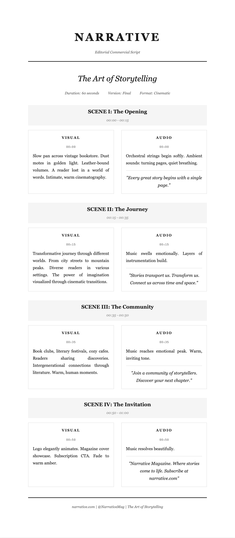 Editorial magazine commercial script